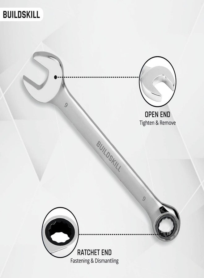 BUILDSKILL مفتاح ربط بسقاطة من الكروم والفاناديوم من BUILDSKILL، مقاس 9 مم - مفتاح ربط مطلي بالكروم المصقول، مقاوم للصدأ، ذو عزم دوران عالٍ للأماكن الضيقة - مفتاح ربط متين لإصلاح السيارات والمنازل - Image 2